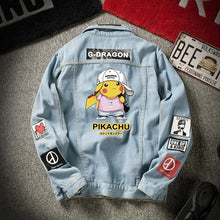 Load image into Gallery viewer, 2020 denim jacket men's spring and autumn Korean student trend Pikachu denim men's autumn loose casual jacket