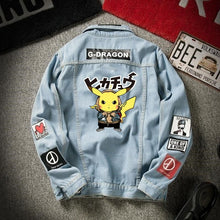 Load image into Gallery viewer, 2020 denim jacket men's spring and autumn Korean student trend Pikachu denim men's autumn loose casual jacket