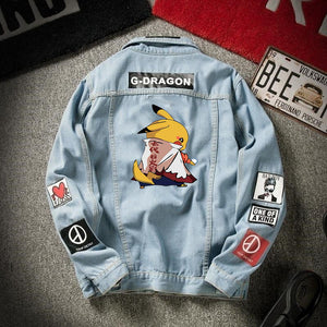 2020 denim jacket men's spring and autumn Korean student trend Pikachu denim men's autumn loose casual jacket