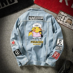 2020 denim jacket men's spring and autumn Korean student trend Pikachu denim men's autumn loose casual jacket